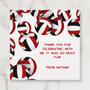 red black volleyballs kids birthday party favour tags