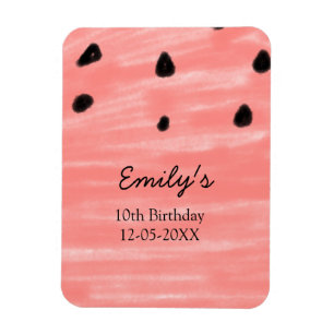 Red black watermelon birthday add name date text c magnet