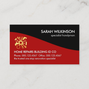 Red Black Wave Handyman Repairs Business Card