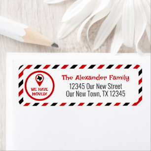Red & Black We Have Moved Striped Moving  Return Address Label