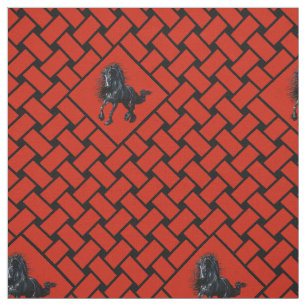 Red/black weave, diamond, Friesian horse 5" Fabric