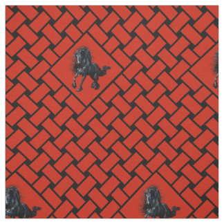 Red/black weave, diamond, Friesian horse 5" Fabric