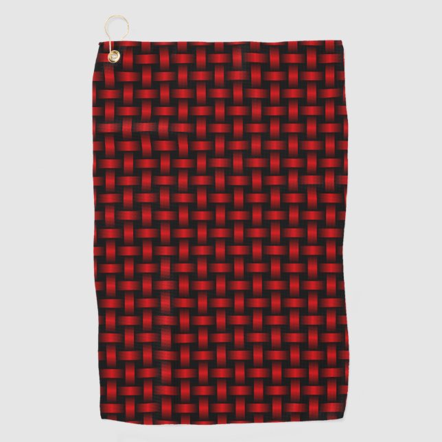 Red Black Weave Pattern Golf Towel (Front)