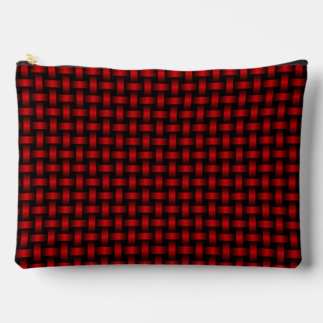 Red Black Weave Pattern Large Accessory Pouch (Front)