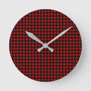 Red Black Weave Pattern Round Clock