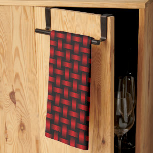 Red Black Weave Pattern Tea Towel