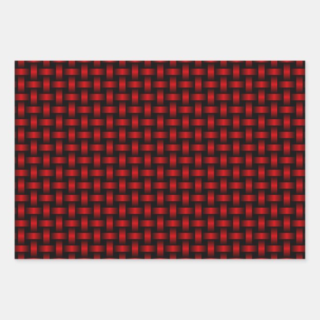 Red Black Weave Pattern Wrapping Paper Sheet (Front)