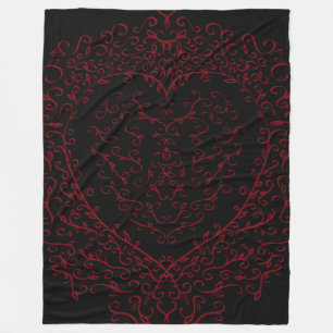 Red Black Wedding Gothic Heart Beautiful Elegant Fleece Blanket