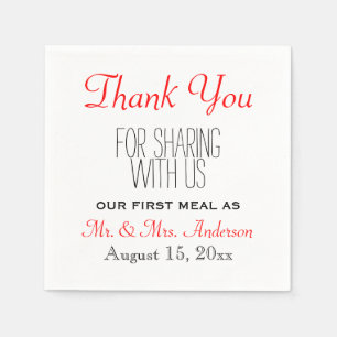Red Black Wedding Thank You Reception Typography Napkin