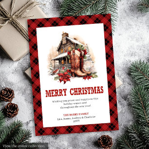 Red black Western card buffalo plaid Christmas