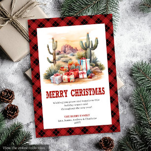 Red Black Western Check Holiday Greeting Card