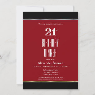 Red Black White 21st Birthday Dinner Party Invitation
