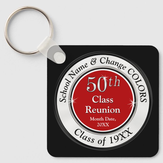 Red, Black, White, 50th Class Reunion Souvenirs,  Key Ring (Front)