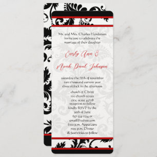 Red Black White 9x4 Damask Unique Wedding Invitation