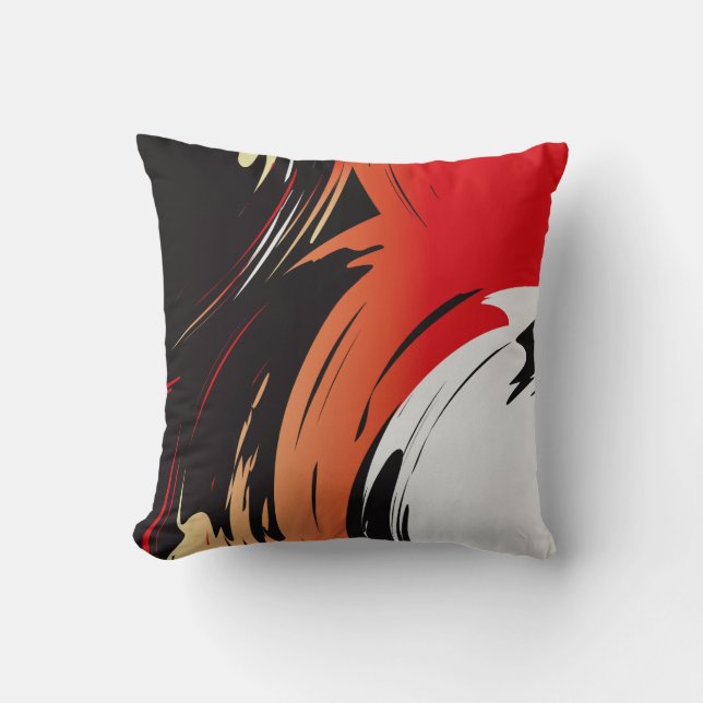 Red, Black, White Abstract Art Cushion (Front)