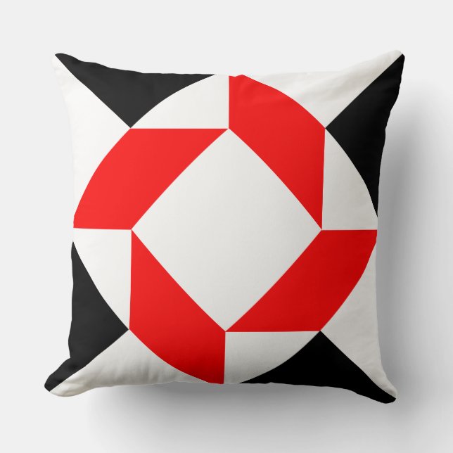 Red Black White abstract geometric pattern Cushion (Front)