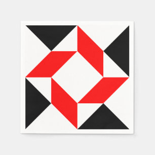 Red Black White abstract geometric pattern Napkin