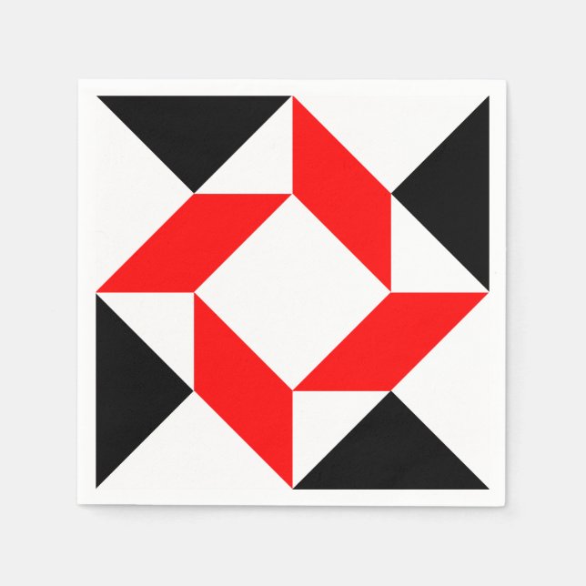 Red Black White abstract geometric pattern Napkin (Front)