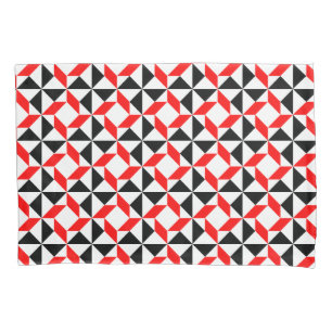 Red Black White abstract geometric pattern Pillowcase