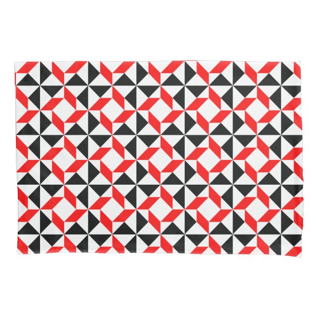 Red Black White abstract geometric pattern Pillowcase (Front)