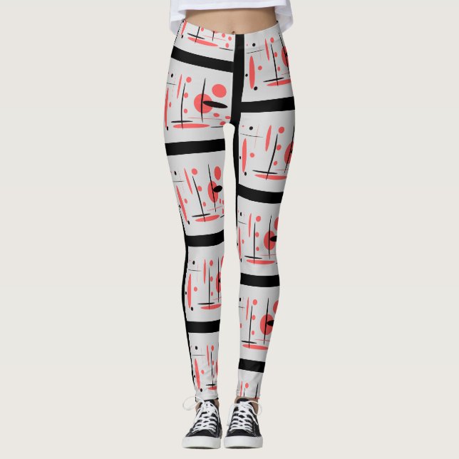 Red, Black & White Abstract Leggings (Front)