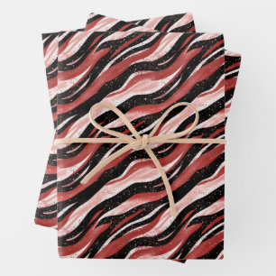 Red / Black / White Abstract Lines Wrapping Paper Sheet