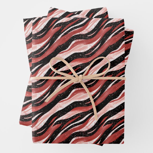 Red / Black / White Abstract Lines Wrapping Paper Sheet (In situ)