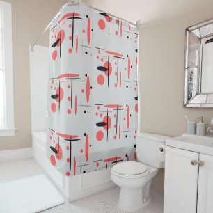 Red, Black & White Abstract Shower Curtain