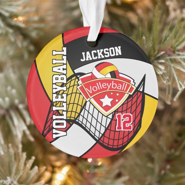 Red, Black, White and Gold Volleyball 🏐 2 Ornament (Tree)