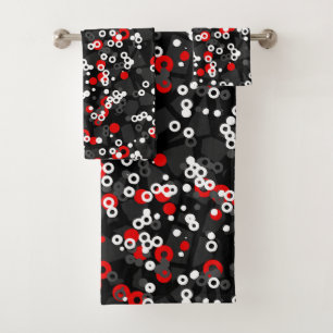 Red Black White and gray geometric abstract Bath Towel Set