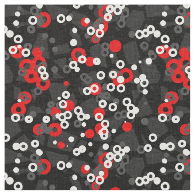 Red Black White  and gray geometric abstract Fabric (Close Up)