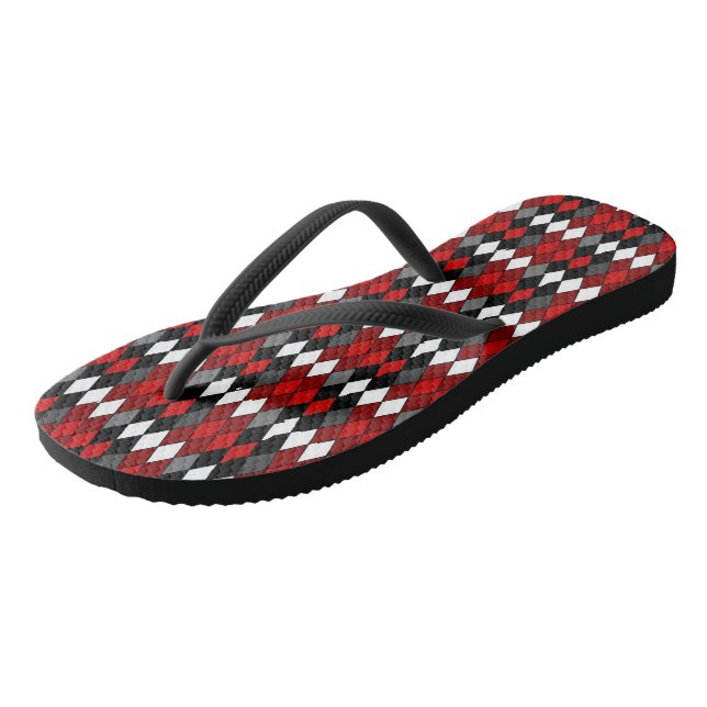 red, black, white and Grey Diamond Pattern Thongs (Angled)
