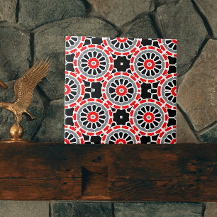 Red Black White and Grey Mosaic Geometric Pattern  Ceramic Tile