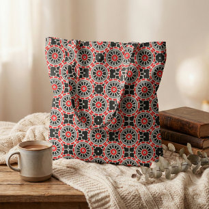 Red Black White and Grey Mosaic Geometric Pattern  Fabric