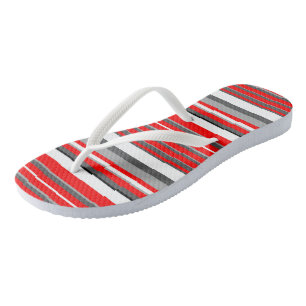 red black white and grey stripes thongs