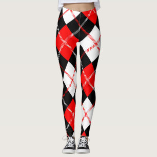 Red Black White Argyle Plaid Leggings