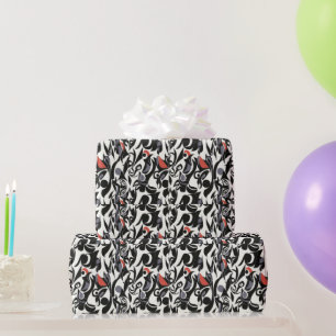 Red Black White Bird Abstract Wrapping Paper