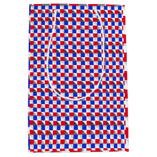Red black white & blue geometric pattern aesthetic medium gift bag