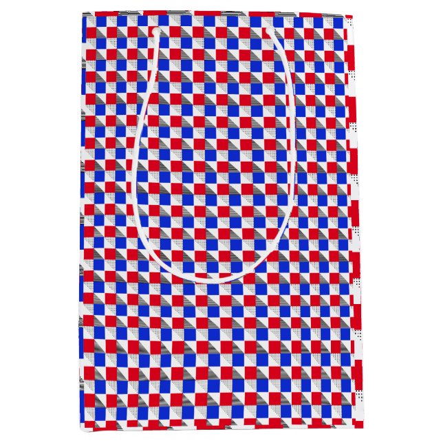 Red black white & blue geometric pattern aesthetic medium gift bag (Front)
