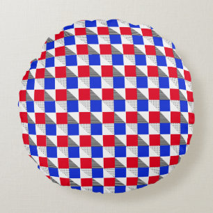 Red black white & blue geometric pattern aesthetic round cushion