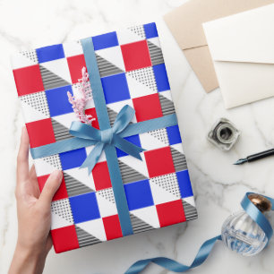 Red black white & blue geometric pattern aesthetic wrapping paper