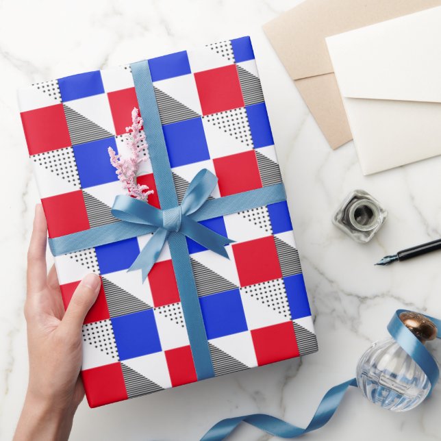 Red black white & blue geometric pattern aesthetic wrapping paper (Gifting)