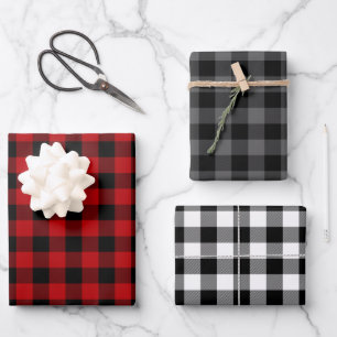 Red Black & White Buffalo Plaid Wrapping Paper Sheet