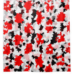 Red Black White Camo Abstract Design  Shower Curtain