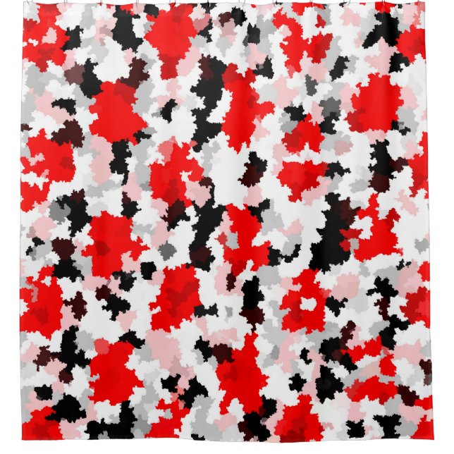 Red Black White Camo Abstract Design  Shower Curtain (Front)