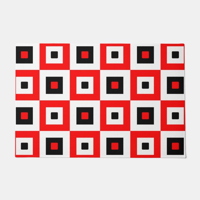 Red Black White Checkered Squares Pattern Design Doormat (Front)