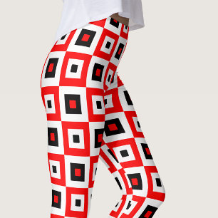 Red Black White Checkered Squares Pattern Design Leggings