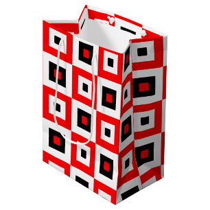 Red Black White Checkered Squares Pattern Design Medium Gift Bag