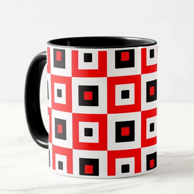 Red Black White Checkered Squares Pattern Design Mug (Creator Uploaded)