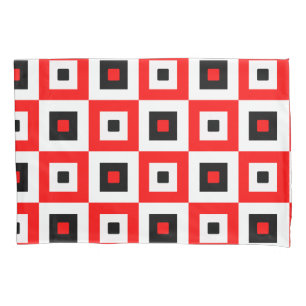 Red Black White Checkered Squares Pattern Design Pillowcase